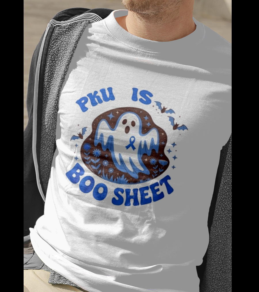PKU Is Boo Sheet Ghost With Awareness Ribbon And Bats T-Shirt
