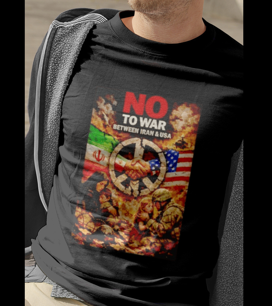 No War Between Iran USA Peace Sign Flag Handshake Unity T-Shirt