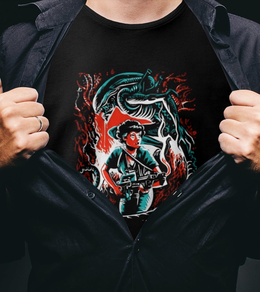 Alien Ripley Xenomorph Hunter Hunted Iconic Sci Fi Battle T-Shirt