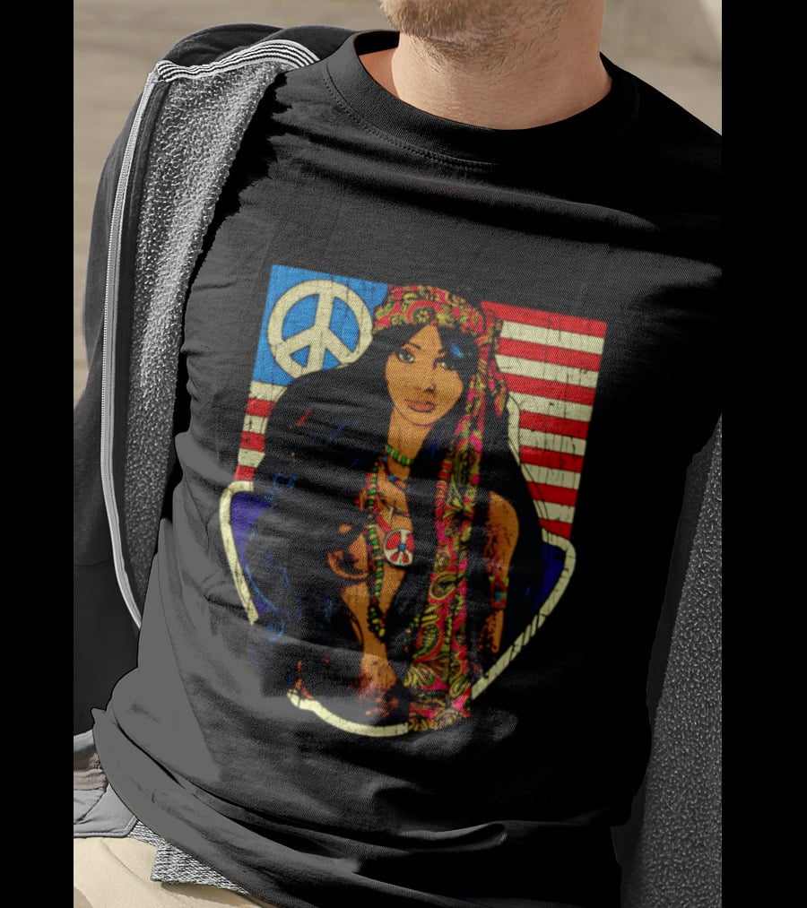 Peace Is Natural 1969 Bohemian Hippie Woman American Flag T-Shirt