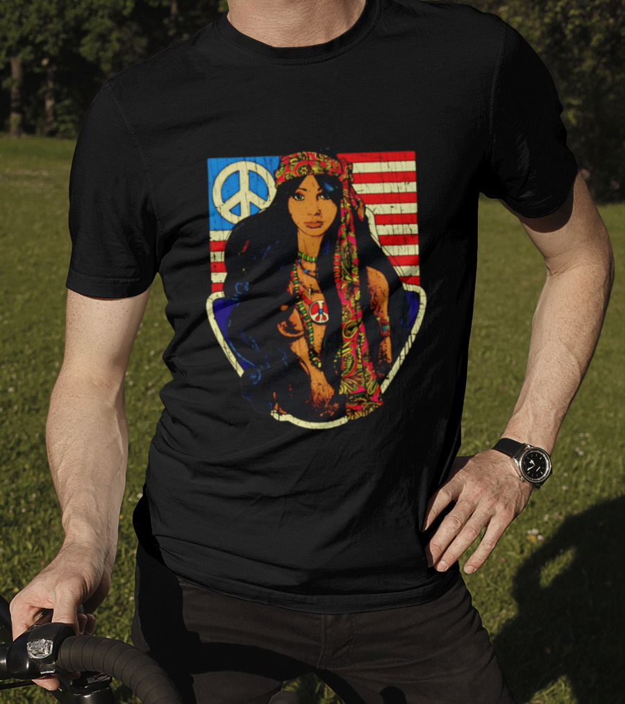 Peace Is Natural 1969 Bohemian Hippie Woman American Flag T-Shirt