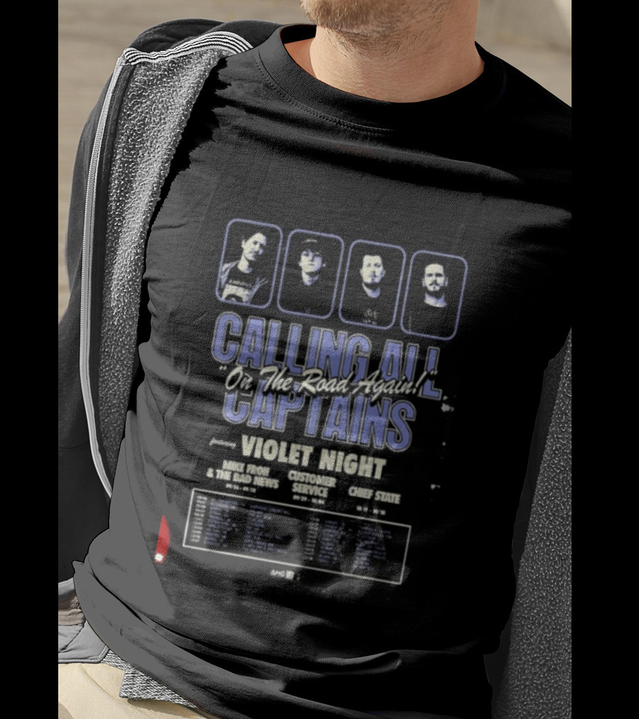 Calling All Captains On The Road Again Tour 2025 Violet Night Mike Froh The Bad News Customer Service Chief State T-Shirt
