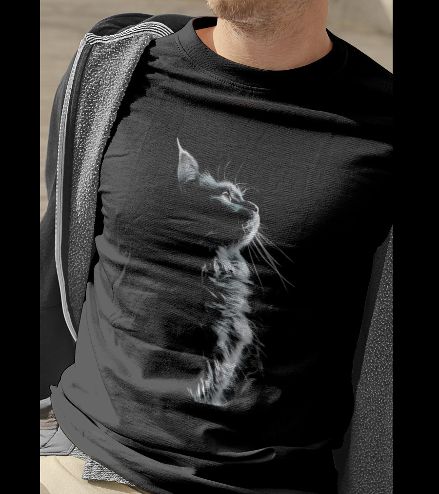 Cat Light And Shadow White Silhouette Feline T-Shirt