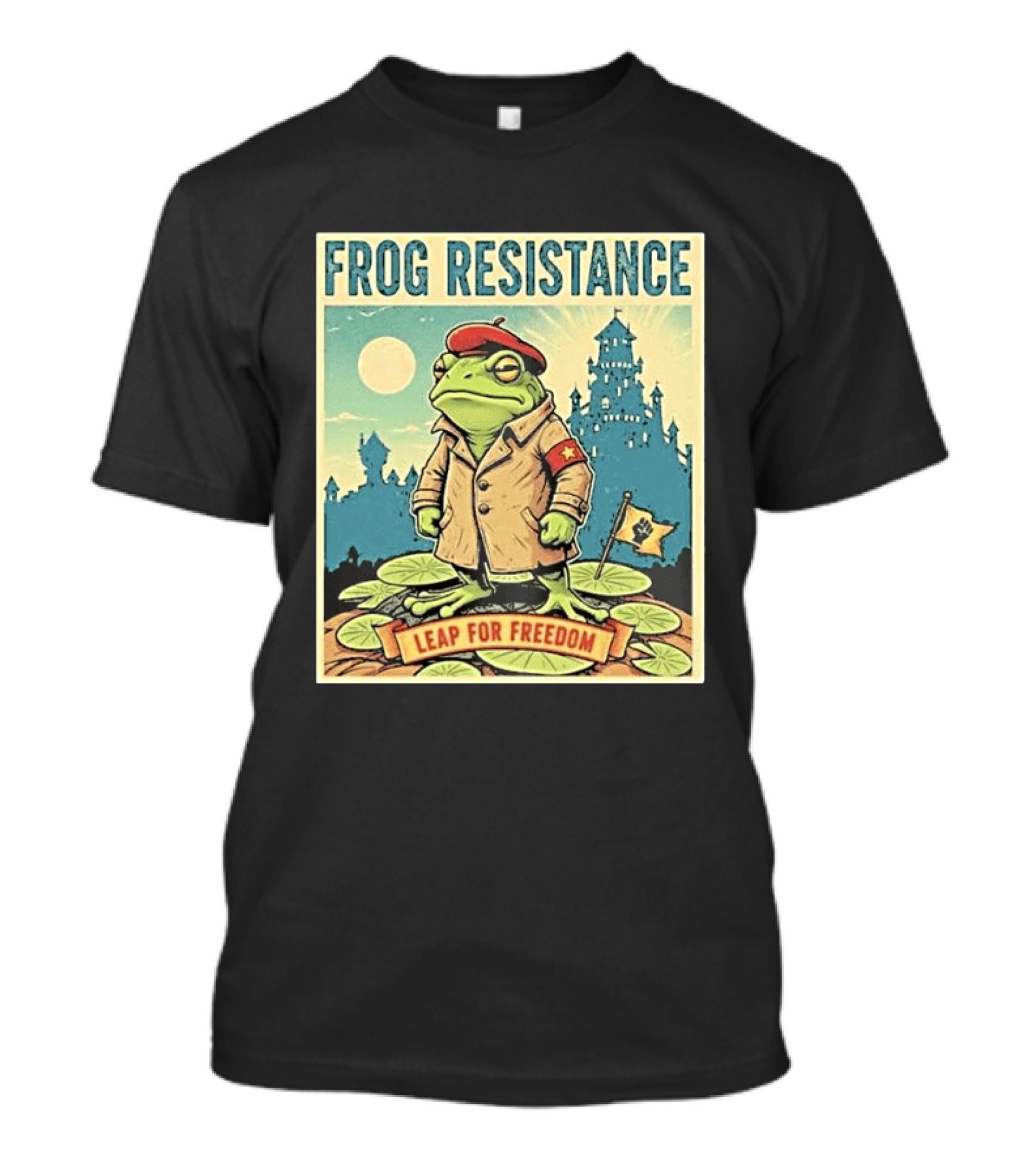 Classic Frog Resistance Leap For Freedom Castle Beret Moonlight Lily Pads T-Shirt