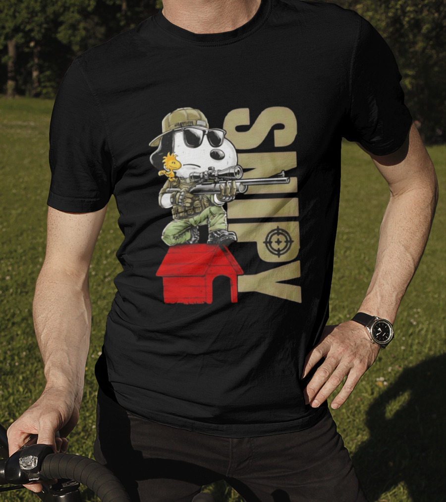 Snoopy Sniper Woodstock Camouflage Doghouse Target T-Shirt