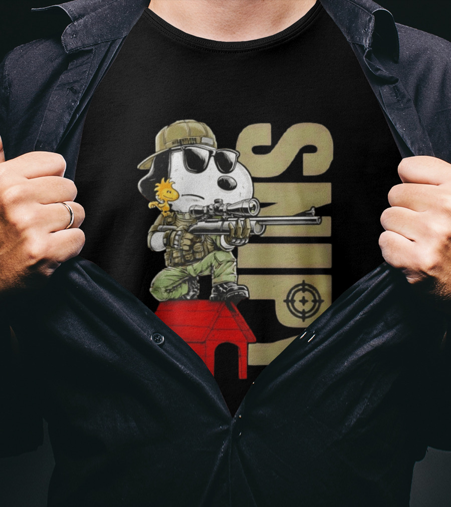 Snoopy Sniper Woodstock Camouflage Doghouse Target T-Shirt