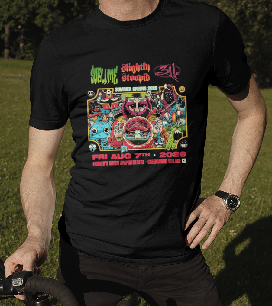 Sublime Slightly Stoopid 311 Summer Greens Fiddler's Green Amphitheatre 2026 Greenwood Village CO August 7th T-Shirt