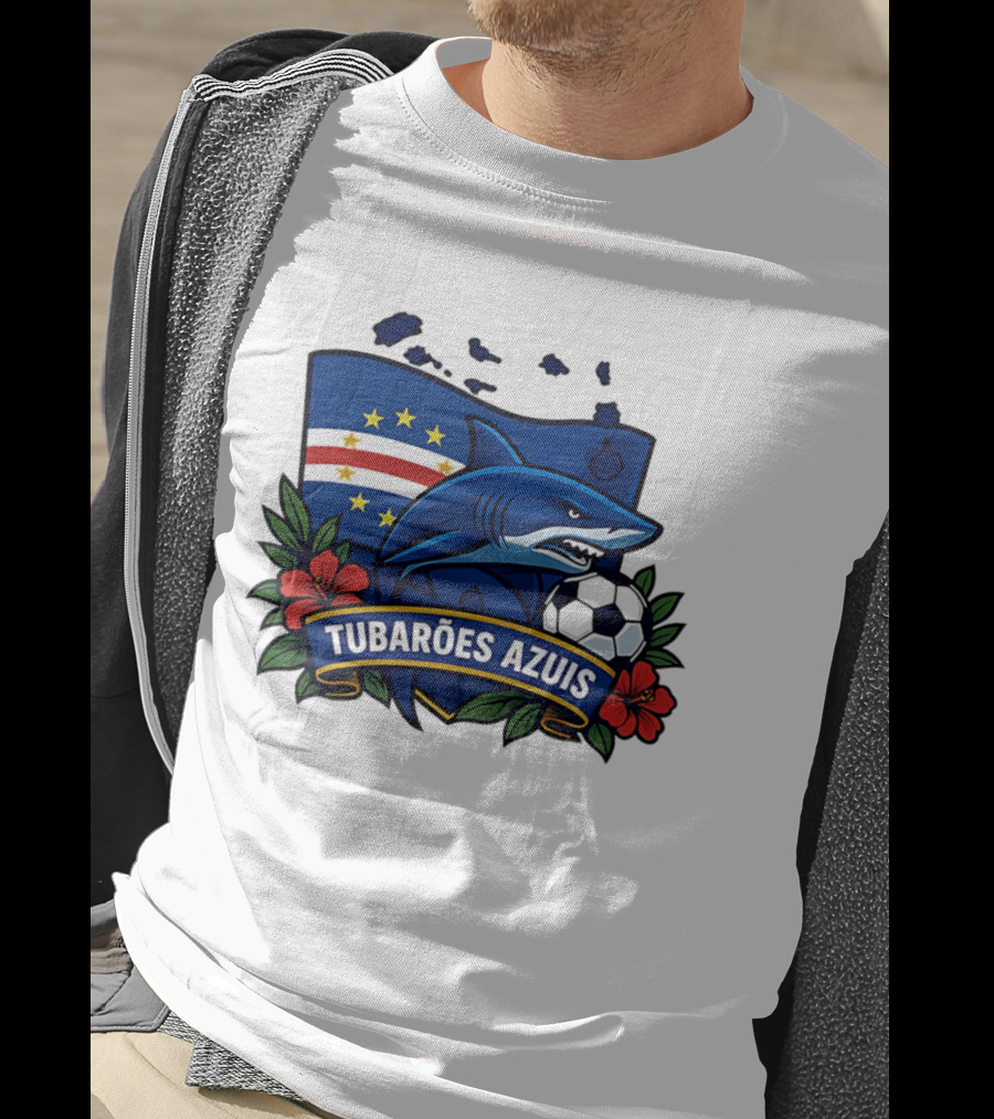 Tubaroes Azuis Cape Verde Football Team Crest With Shark And Soccer Ball T-Shirt