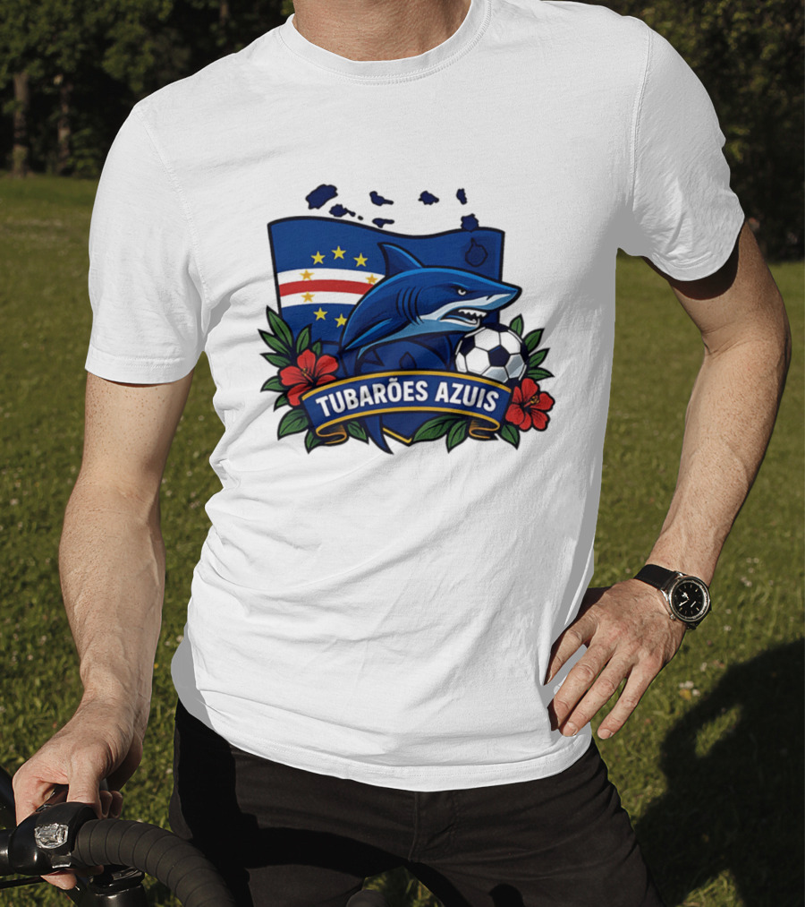 Tubaroes Azuis Cape Verde Football Team Crest With Shark And Soccer Ball T-Shirt