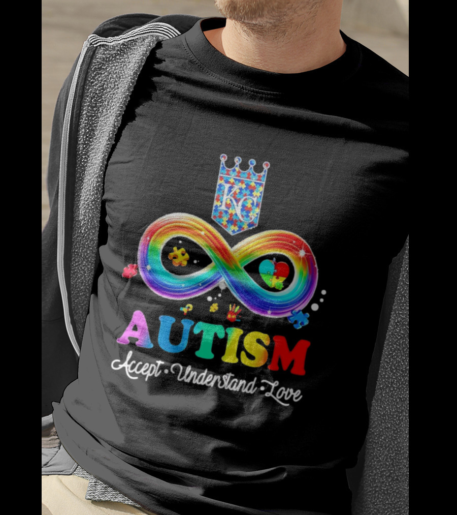 Kansas City Royals KC Autism Accept Understand Love Rainbow Infinity Puzzle Pieces T-Shirt