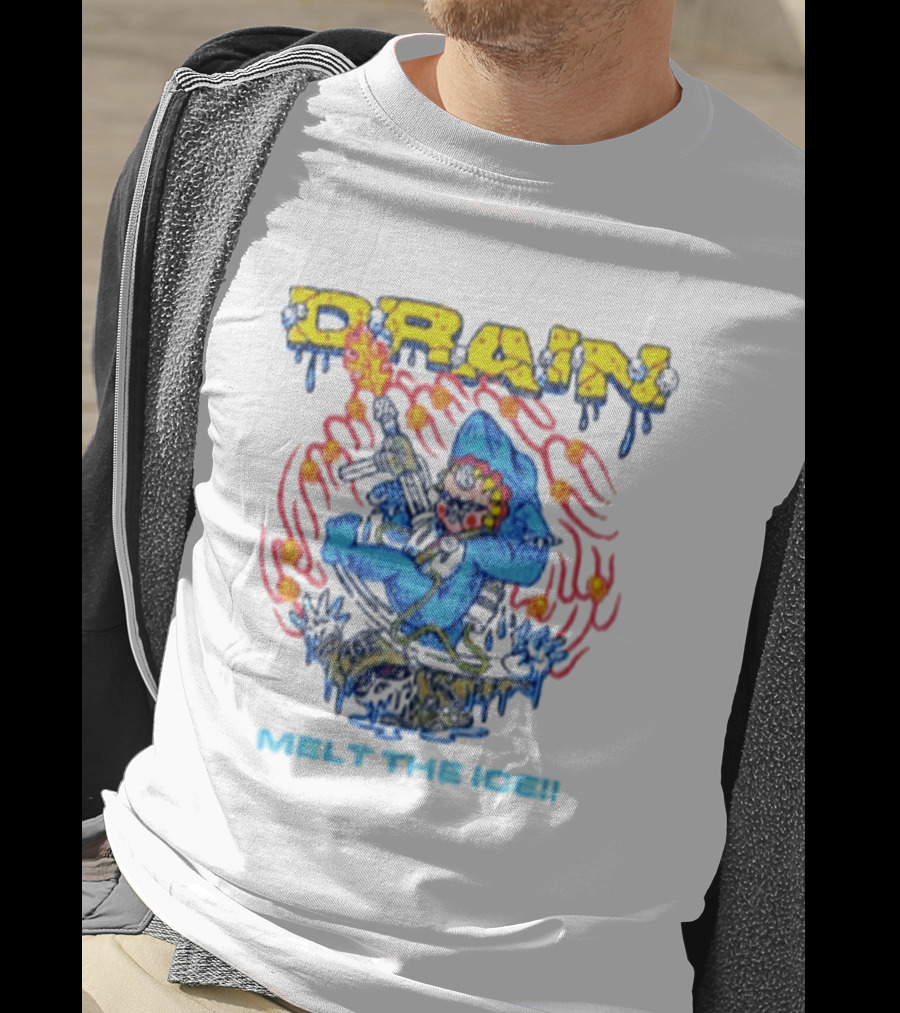 Drain Melt The Ice Hardcore Punk Shark Character With Flames And Machine Gun T-Shirt