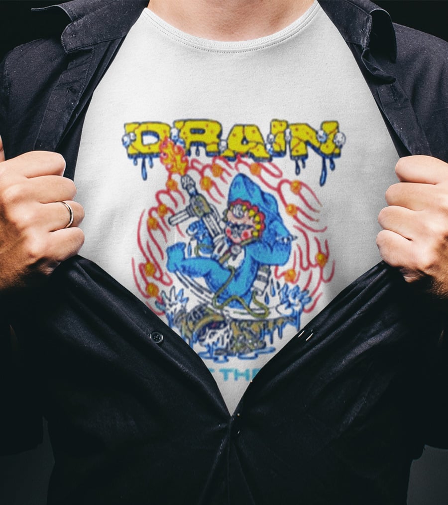 Drain Melt The Ice Hardcore Punk Shark Character With Flames And Machine Gun T-Shirt