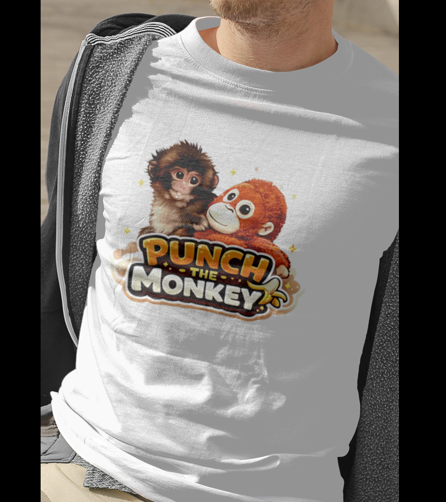 Punch The Monkey Cute Plush Cartoon T-Shirt