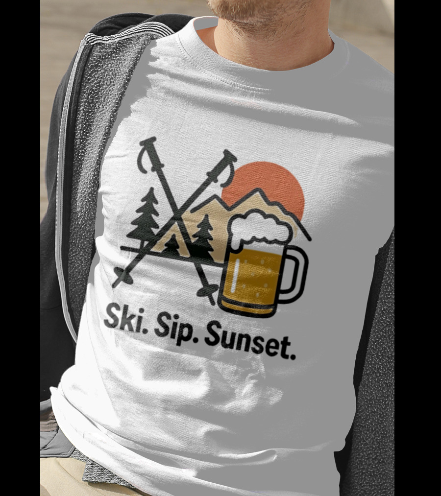 Ski Sip Sunset Mountain Beer Adventure T-Shirt