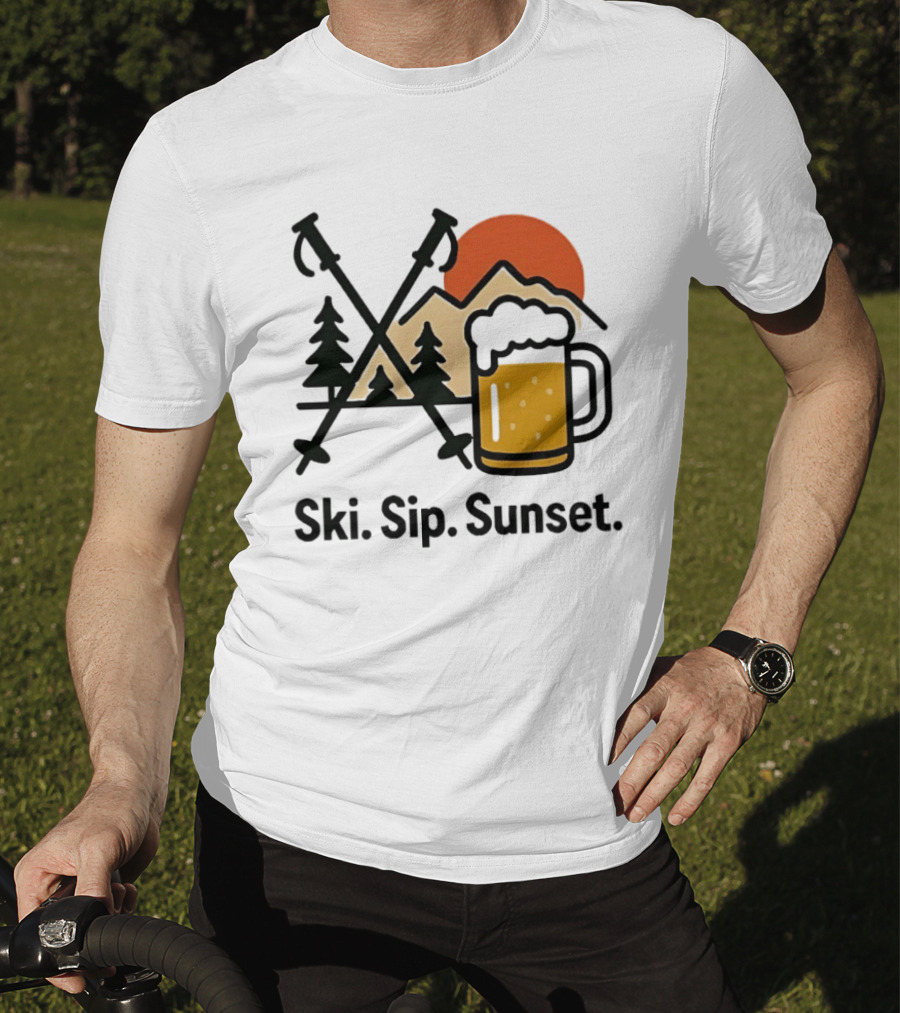 Ski Sip Sunset Mountain Beer Adventure T-Shirt
