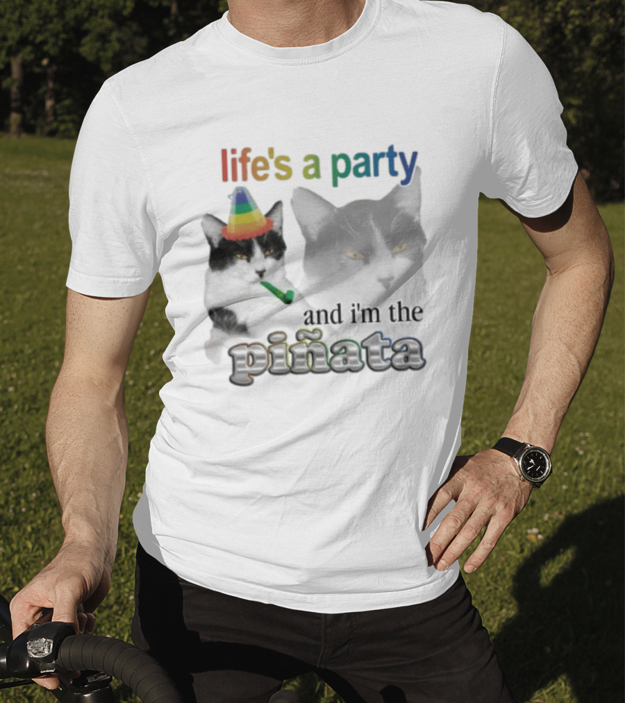 Life's A Party Cat I'm The Piñata Party Hat Humor T-Shirt
