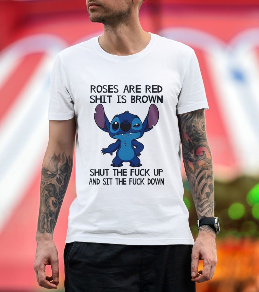 Stitch Roses Are Red Shit Is Brown T-Shirt