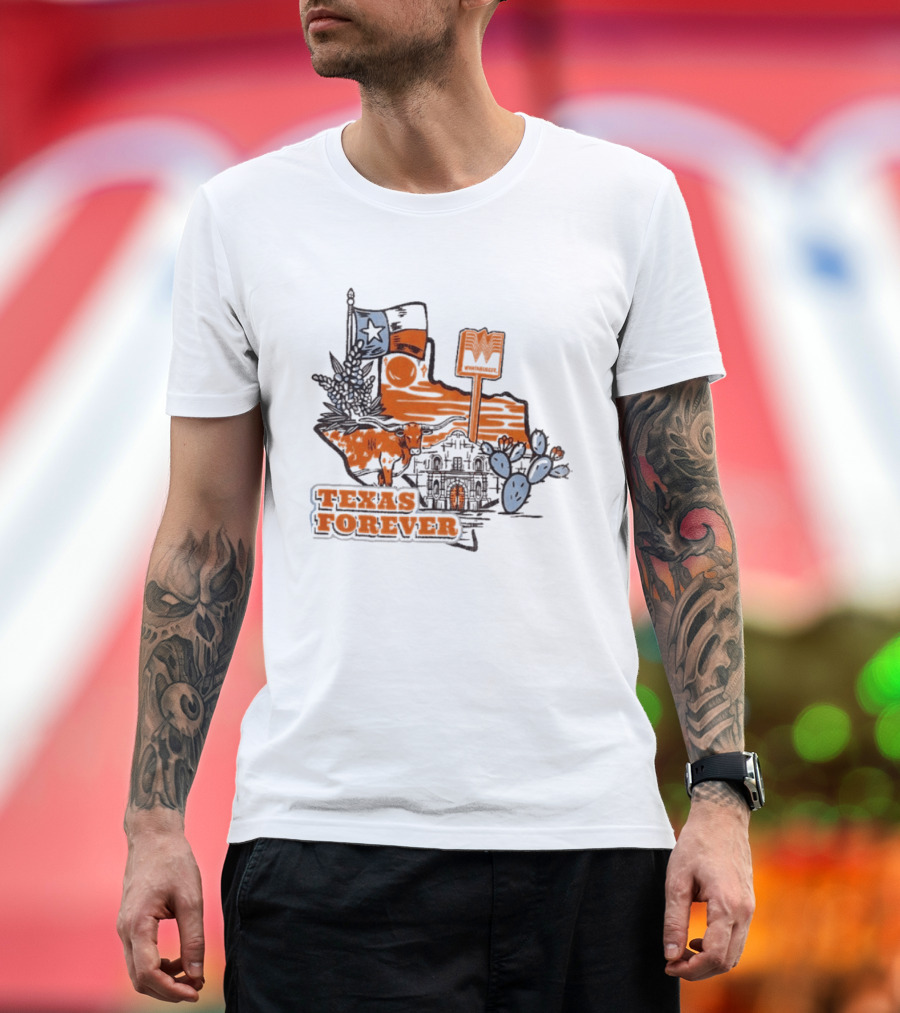 Texas Forever Alamo Whataburger Collaboration With Lone Star Flag And Cactus T-Shirt