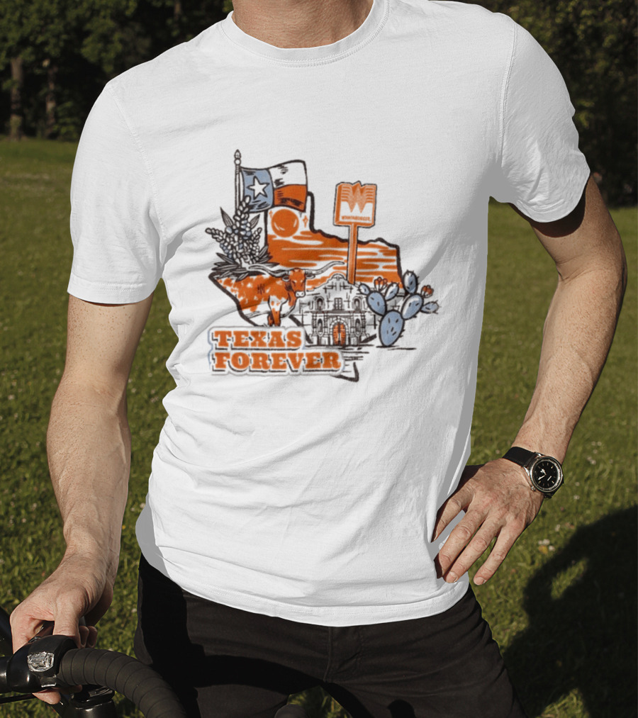 Texas Forever Alamo Whataburger Collaboration With Lone Star Flag And Cactus T-Shirt
