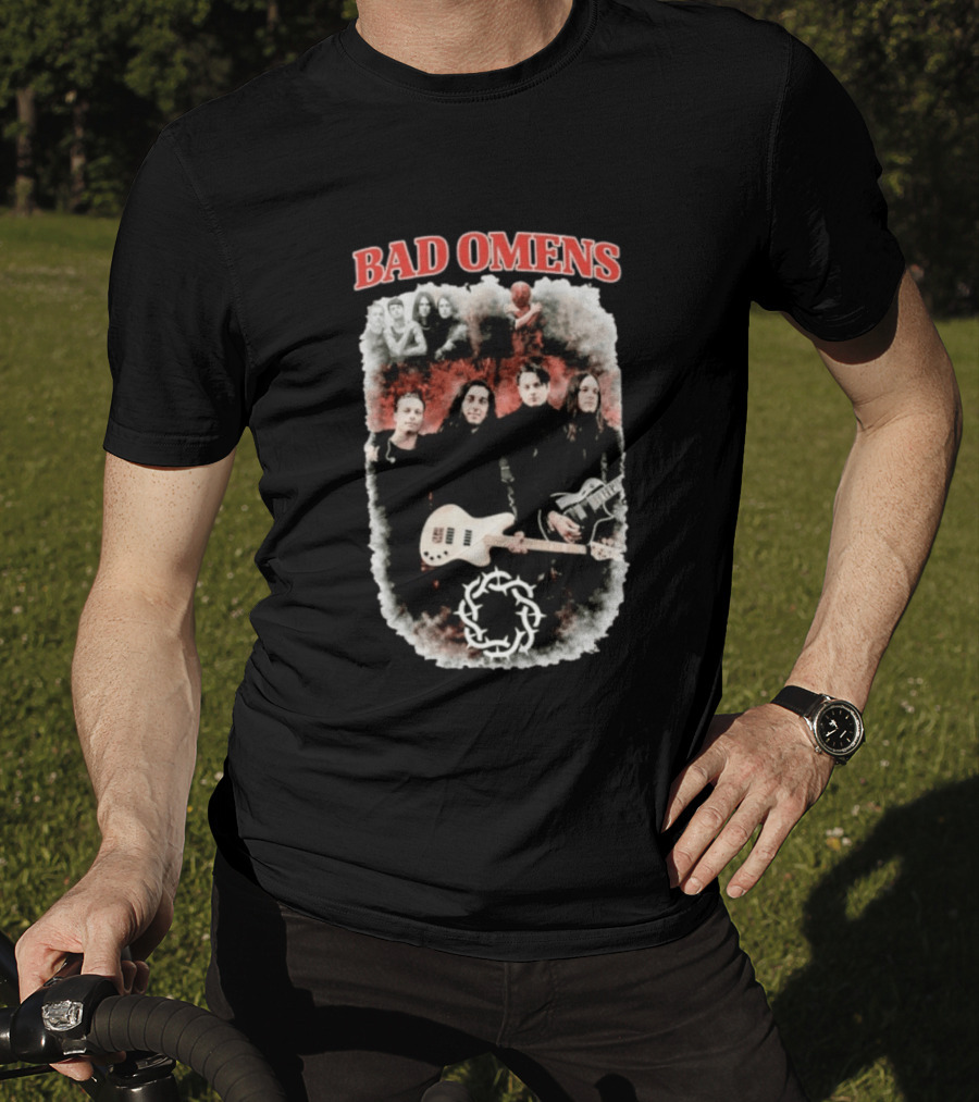 BAD OMENS Band Bootleg Circle Symbol Concert Collage T-Shirt