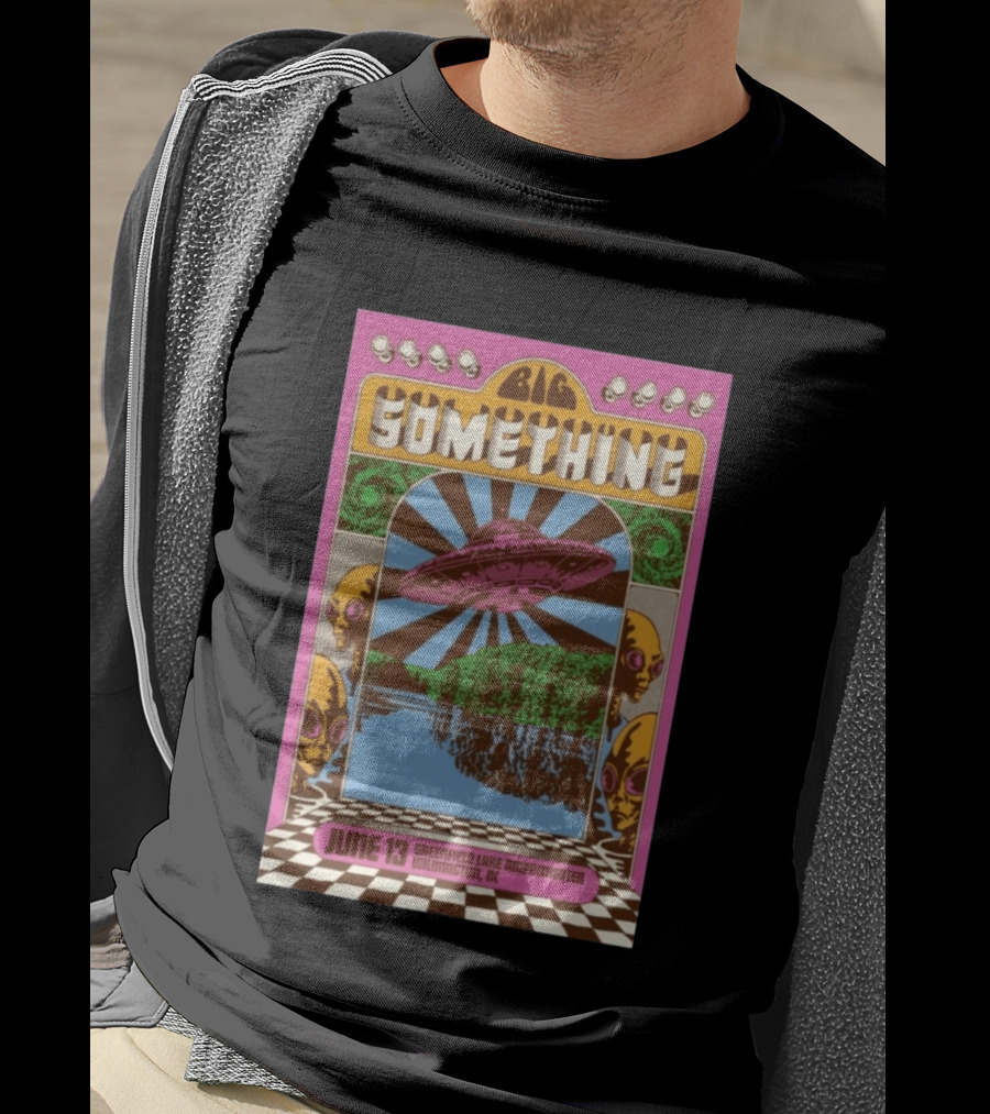 Big Something June 13 Greenfield Lake Amphitheater Wilmington NC Psychedelic With UFO Art And Alien Heads T-Shirt