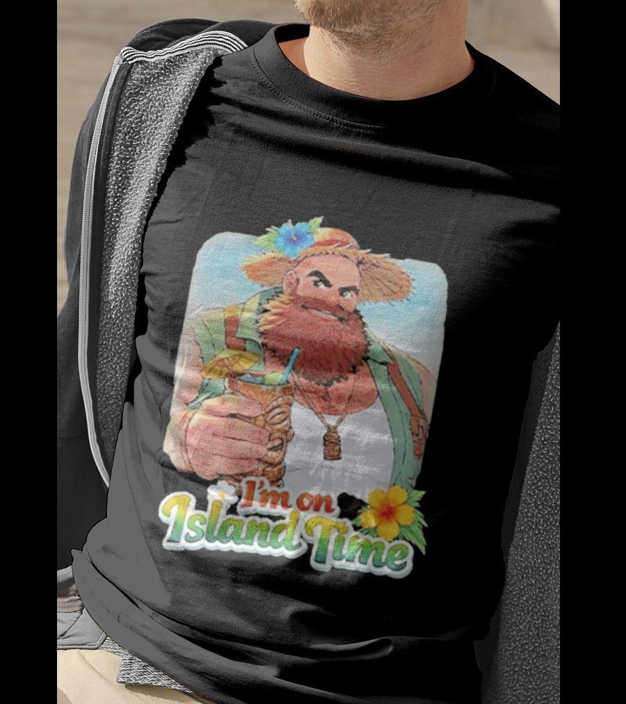 I'm On Island Time Tropical Relaxation With Tiki Drink And Hawaiian Flower T-Shirt