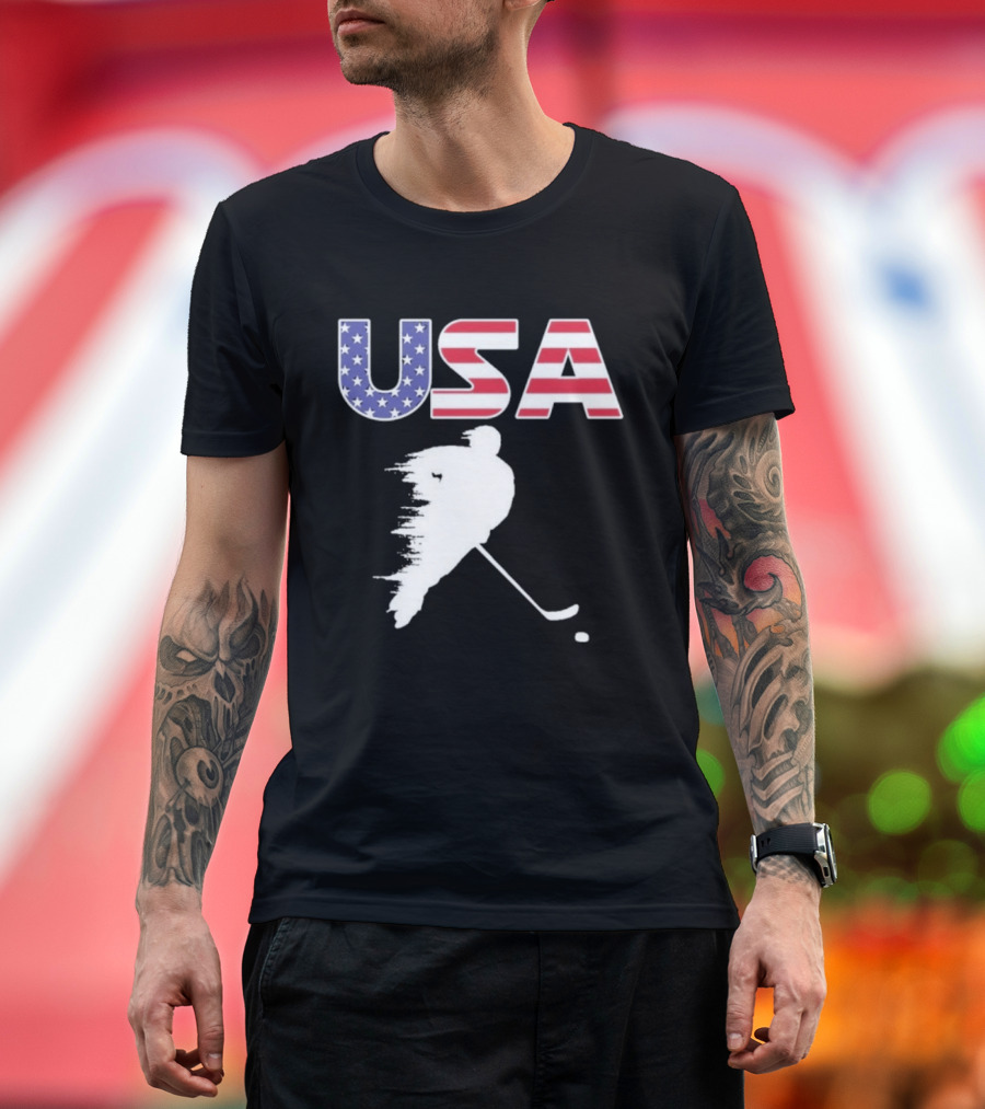 USA Stars And Stripes Ice Hockey Player T-Shirt