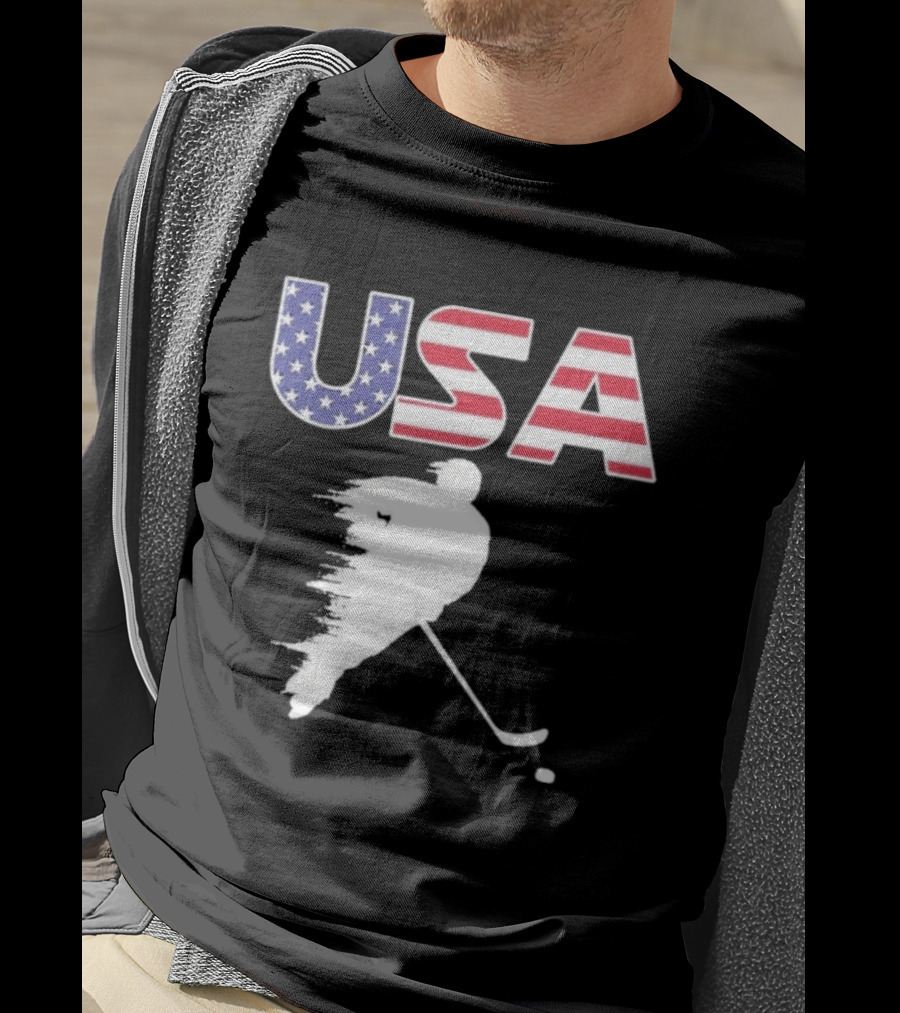 USA Stars And Stripes Ice Hockey Player T-Shirt