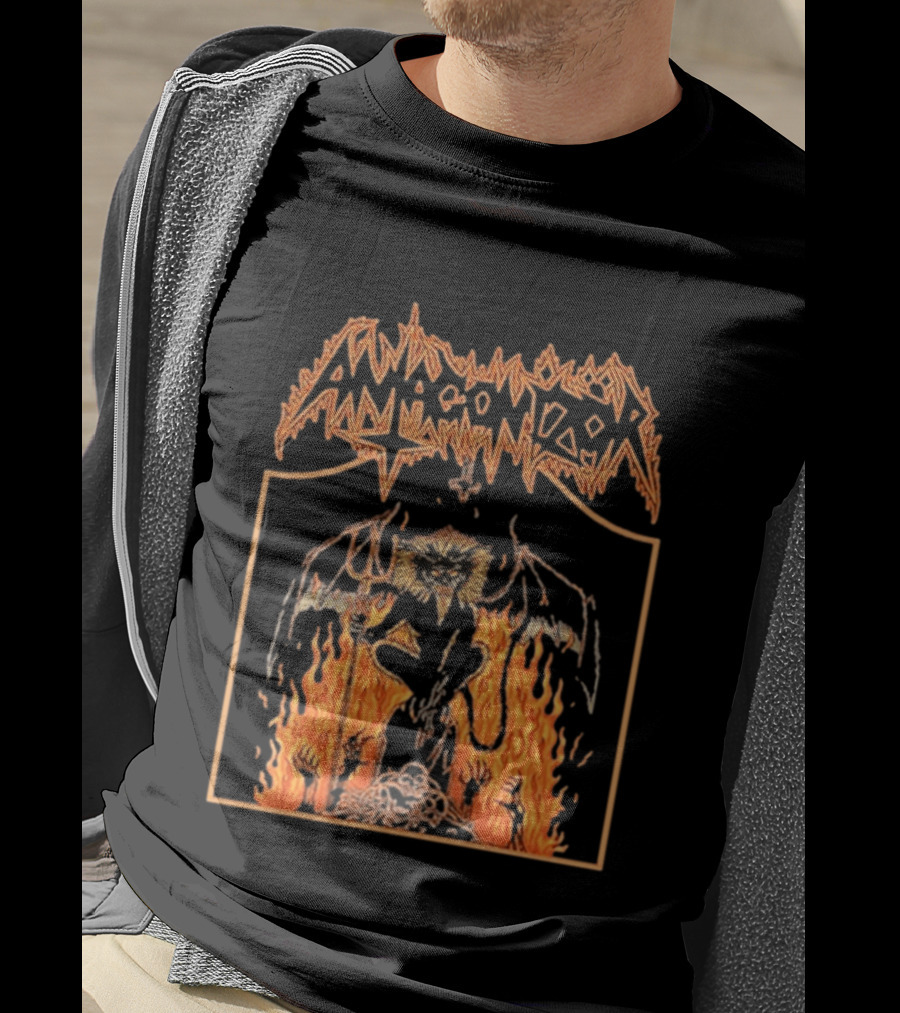Antagonizör Into The Fires Flaming Skull Metal Demon T-Shirt