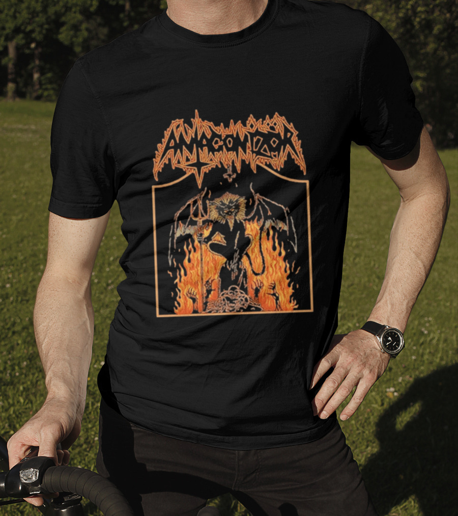 Antagonizör Into The Fires Flaming Skull Metal Demon T-Shirt