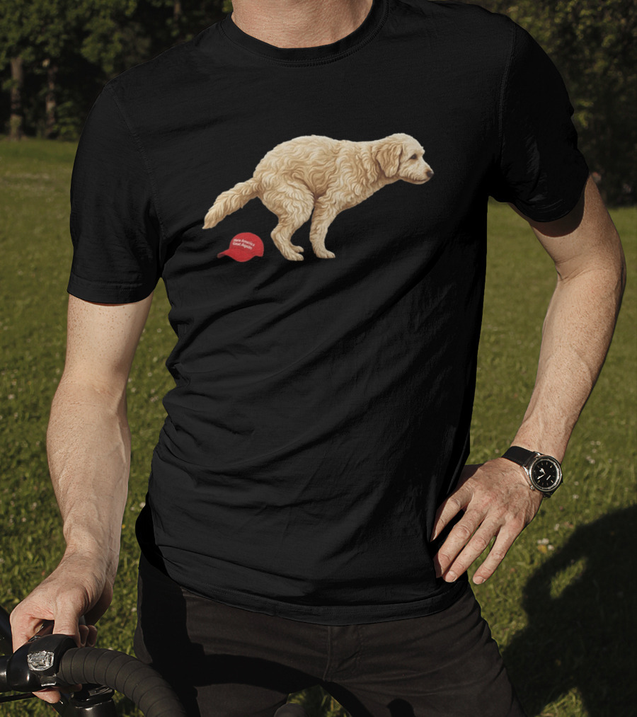 Golden Retriever Pooping On Make America Great Again Hat Anti Trump T-Shirt
