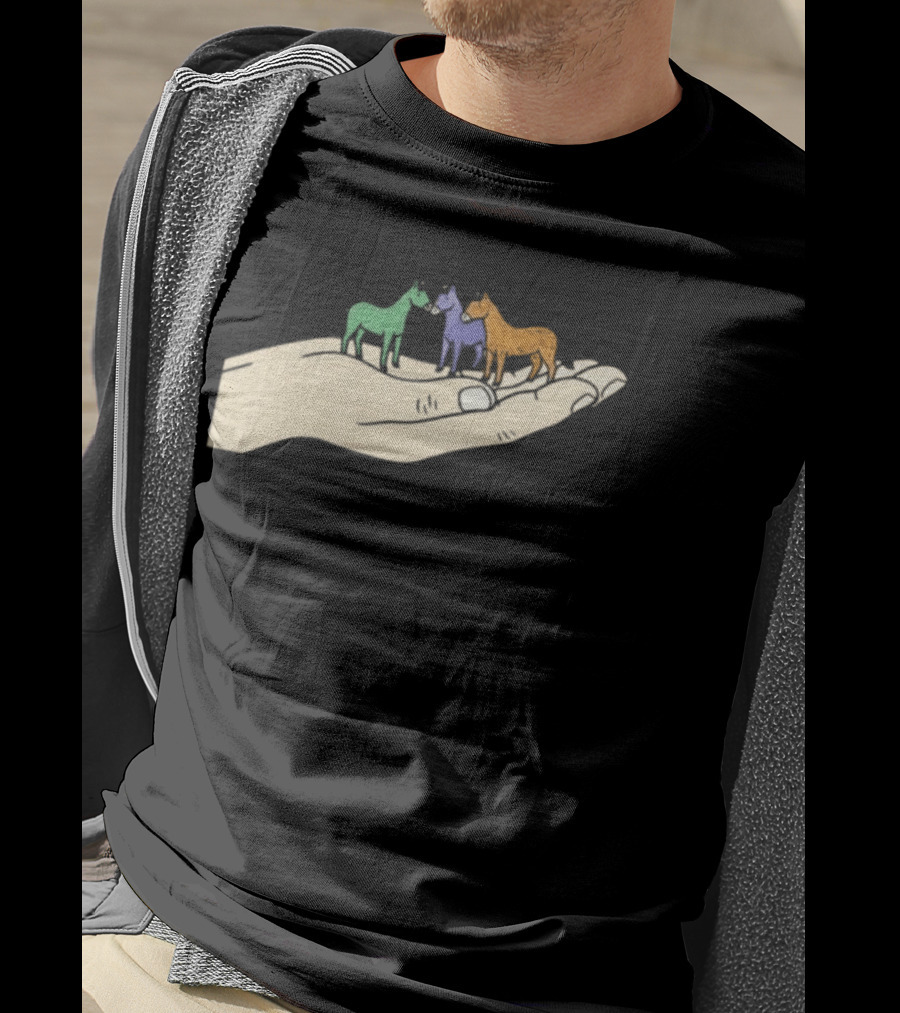 Hold Your Horses 2026 Hand Holding Colorful Figurines T-Shirt