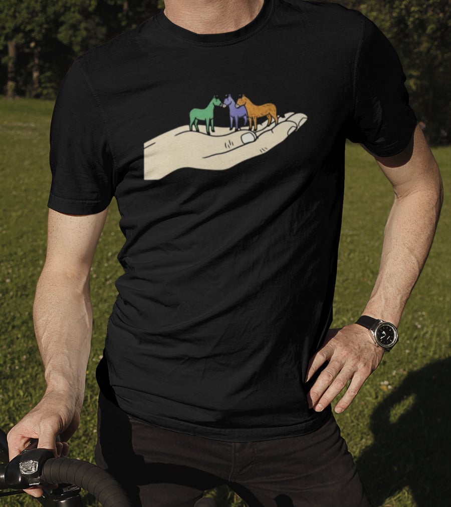 Hold Your Horses 2026 Hand Holding Colorful Figurines T-Shirt