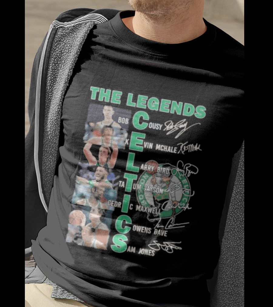The Legends Boston Celtics Players Bob Cousy Kevin McHale Larry Bird Cedric Maxwell Dave Cowens Sam Jones T-Shirt
