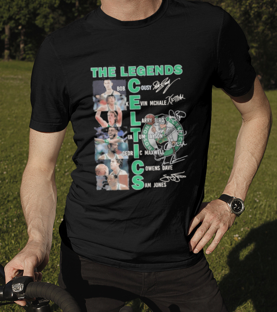 The Legends Boston Celtics Players Bob Cousy Kevin McHale Larry Bird Cedric Maxwell Dave Cowens Sam Jones T-Shirt