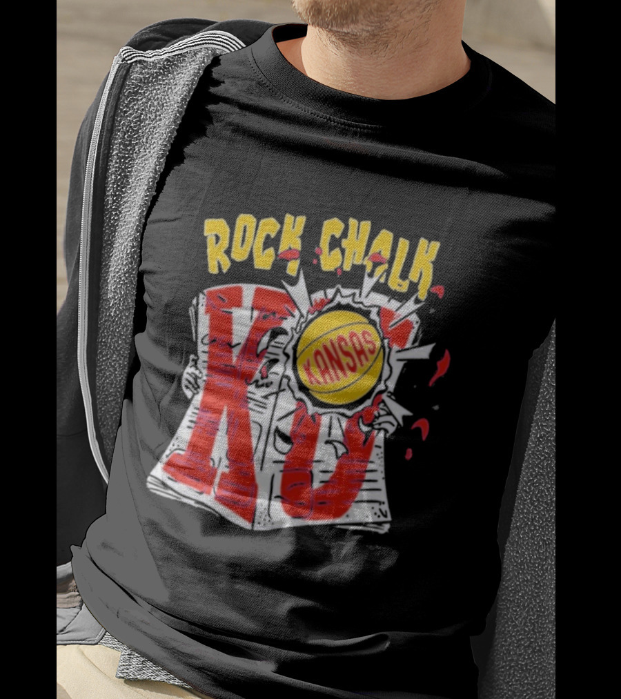 KU Rock Chalk Kansas Basketball Burst T-Shirt