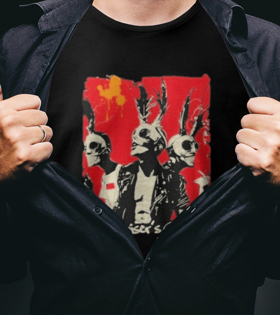 The Upriser's Delight Skull Trio Feathered Masks Red T-Shirt