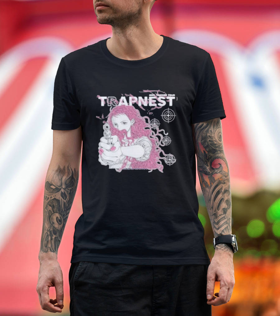 Trapnest Trigger Tour 2001 Anime Girl With Gun And Target T-Shirt