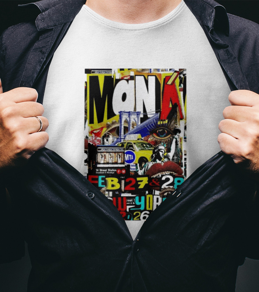 Maná New York City Concert February 27 28 2026 14th Street Station Statue Of Liberty MTA Taxi Brooklyn Bridge T-Shirt