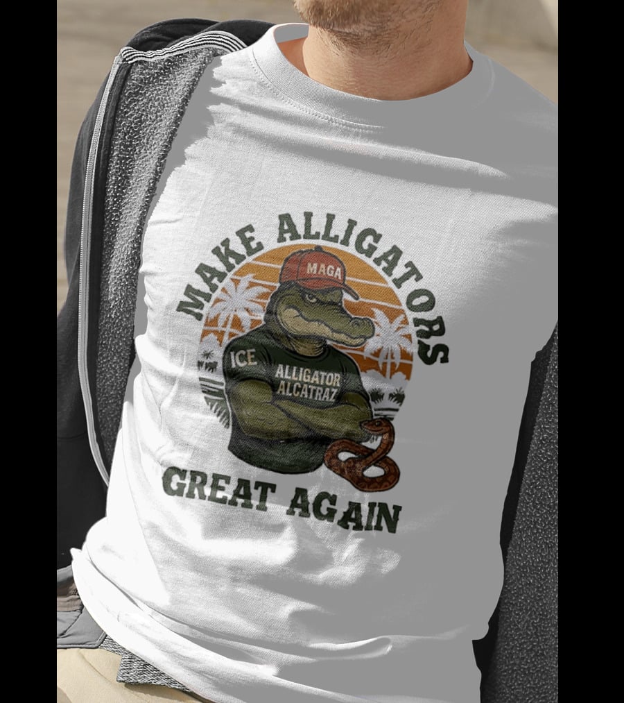 MAGA Alligator Alcatraz Make Alligators Great Again ICE Tropical Trees T-Shirt