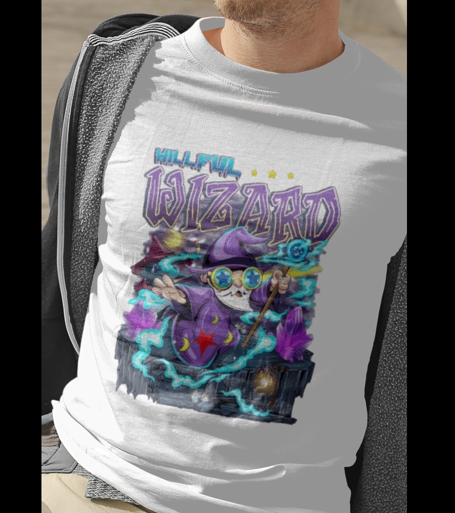 Willful Wizard Magical Adventure With Cosmic Crystals And Crescent Moons T-Shirt