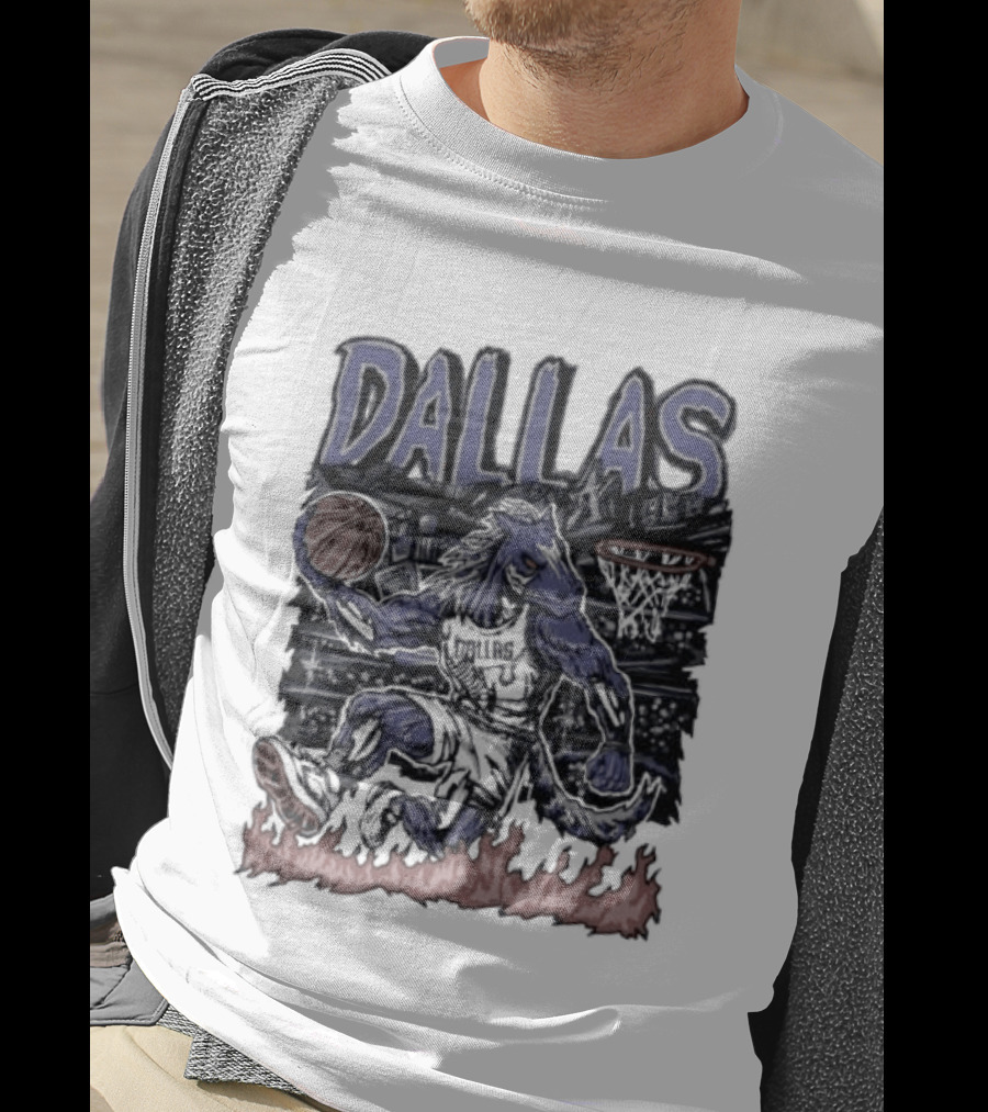 Dallas Mavericks Champ Cartoon Basketball Player Fire Hoops T-Shirt