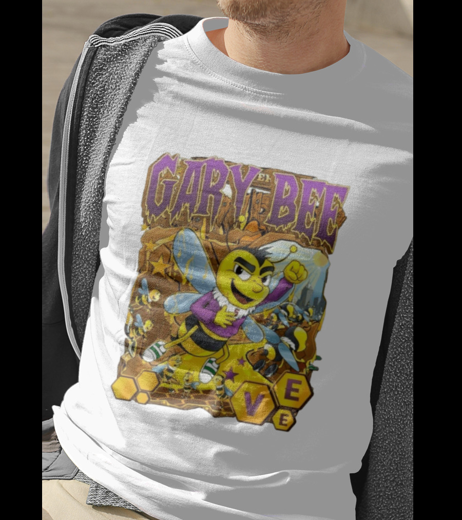 Gary Bee Cartoon Bee Character In Purple Jersey With Stars And Soccer T-Shirt