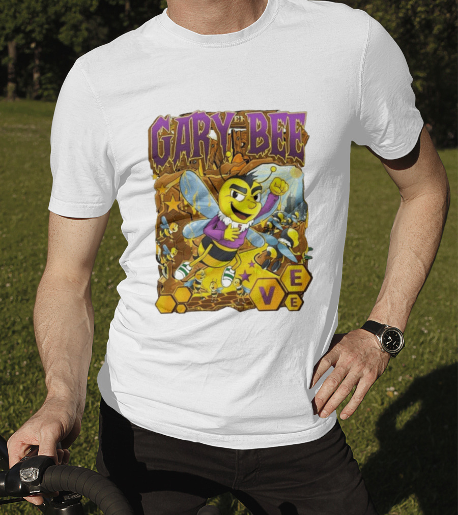 Gary Bee Cartoon Bee Character In Purple Jersey With Stars And Soccer T-Shirt