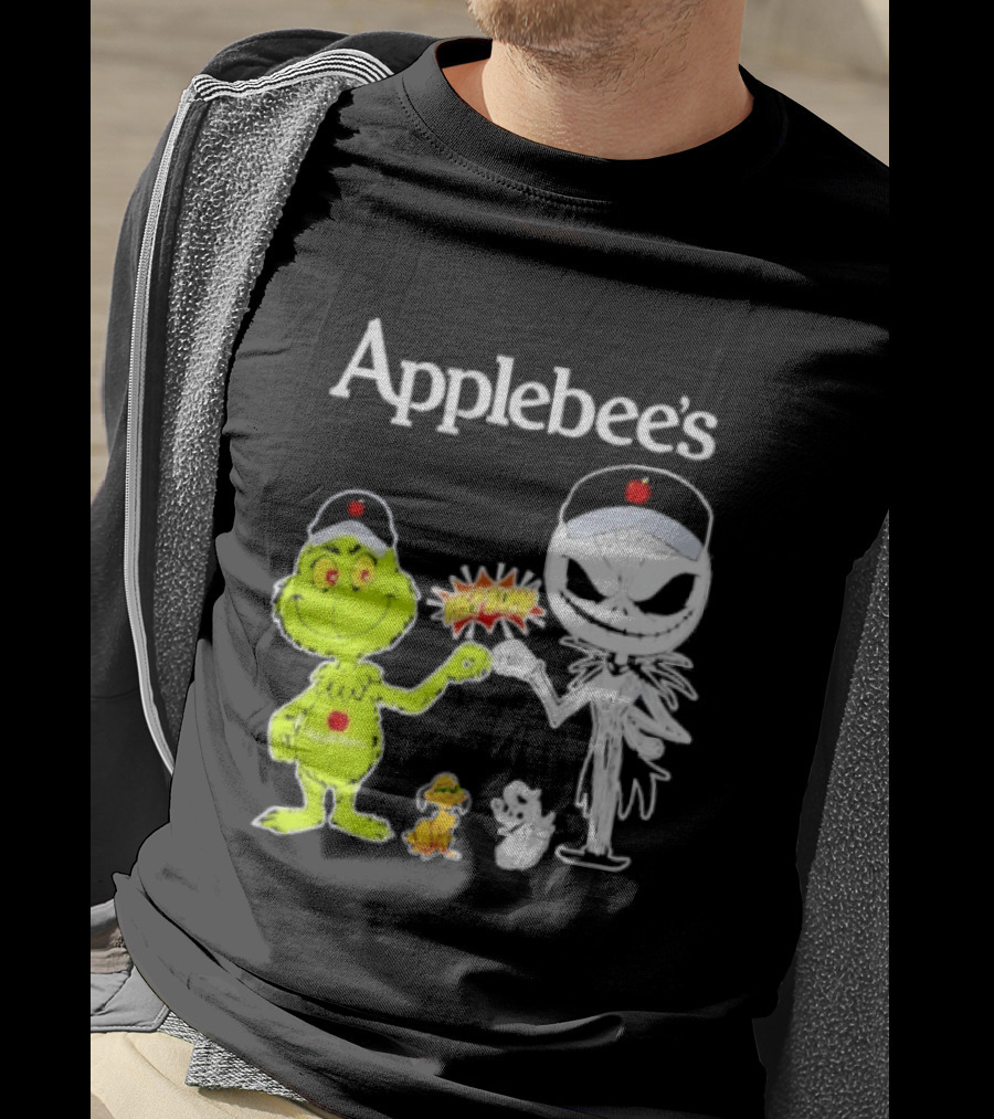 Applebee's Grinch And Jack Skellington Fist Bump Halloween Bash T-Shirt