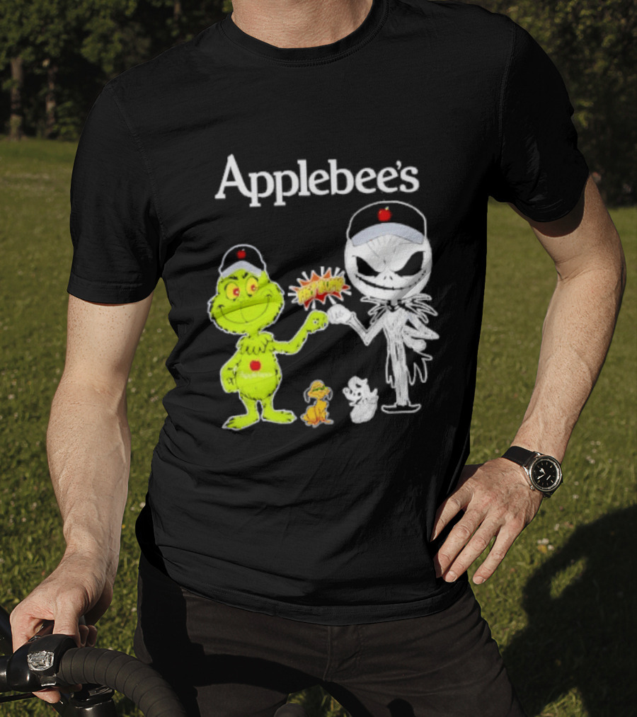 Applebee's Grinch And Jack Skellington Fist Bump Halloween Bash T-Shirt