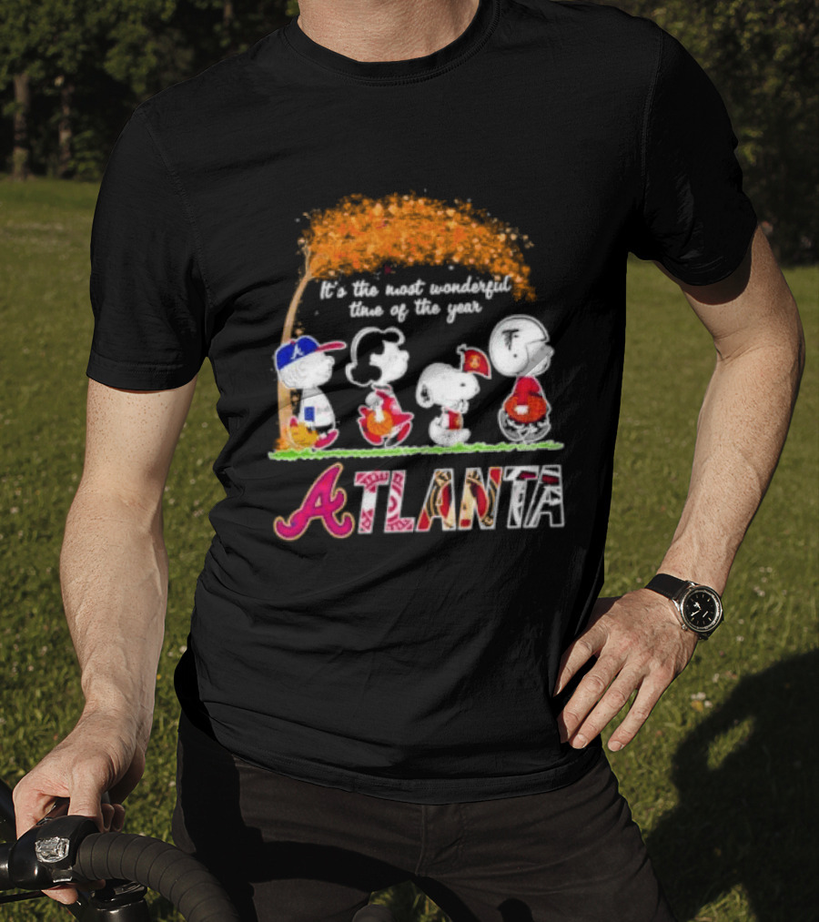 Atlanta Peanuts Characters Autumn Baseball It's The Most Wonderful Time Of The Year T-Shirt
