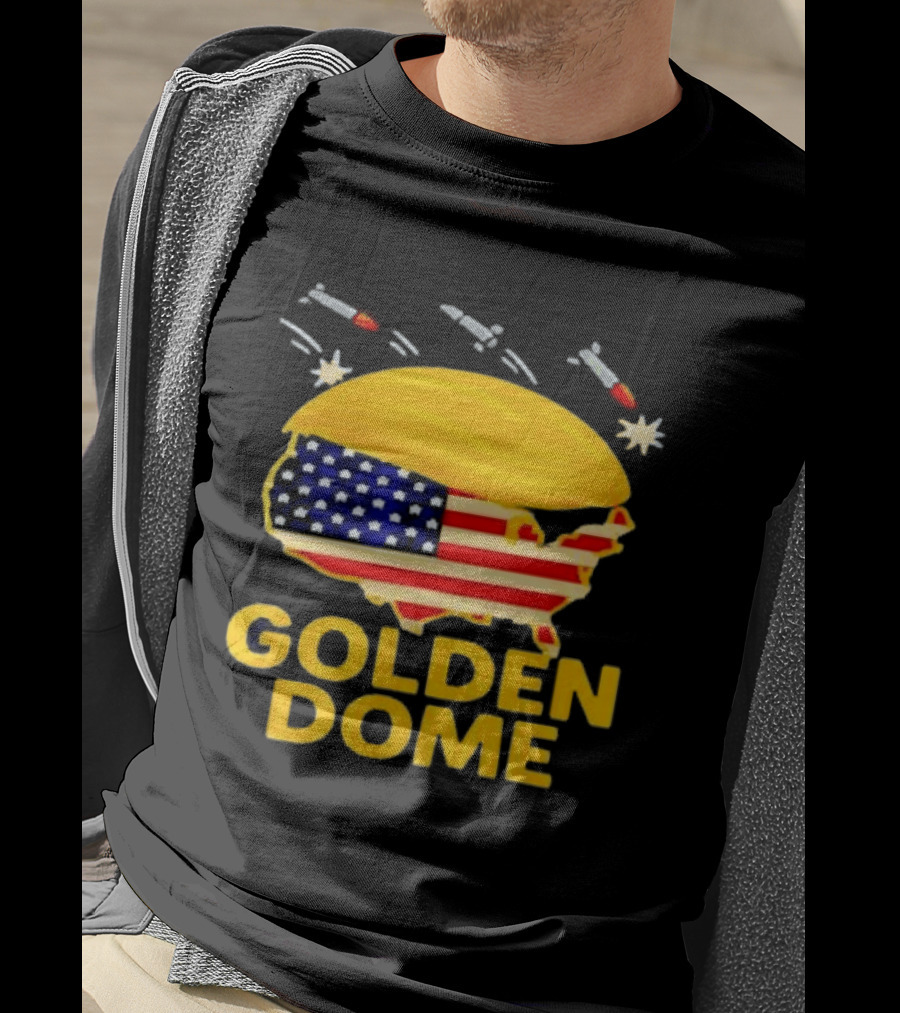 Golden Dome USA Map Trump Hair Shield With Stars And Stripes T-Shirt