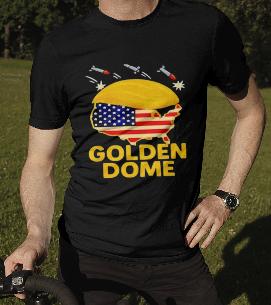 Golden Dome USA Map Trump Hair Shield With Stars And Stripes T-Shirt