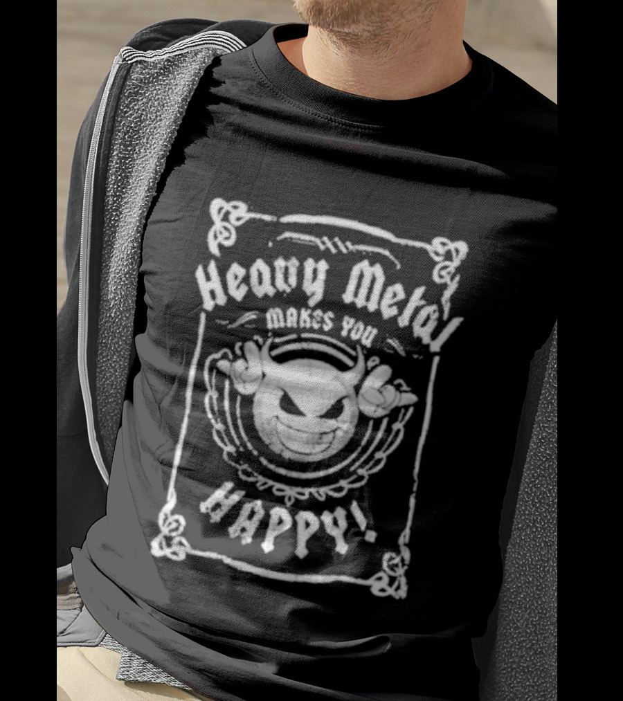 Heavy Metal Makes You Happy Smiling Devil Horns T-Shirt